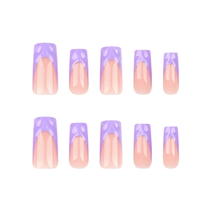 French lavender wave press-on nails set with glossy finish and purple swirl designs