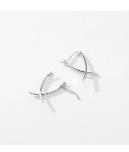 Detailed close-up of S925 sterling silver earrings with minimalist geometric curve design