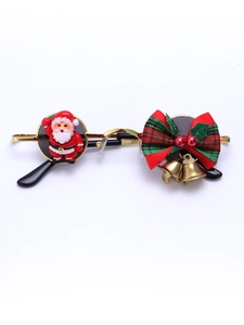 Close-up of metal frame Christmas sunglasses with Santa Claus and bell details