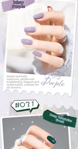 Detail of glossy mist purple and deep turquoise green nail polish with ring accessory
