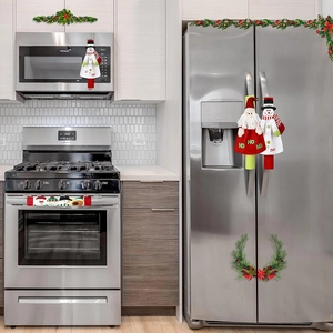 Christmas handle covers set with Santa and Snowman designs for kitchen appliances