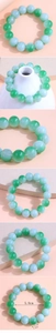 Detailed view of green jade beads bracelet with dimension markers 5.0cm and 1.2cm
