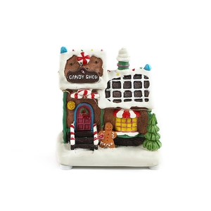 Luminous Christmas gingerbread candy shop resin house with gingerbread man and trees
