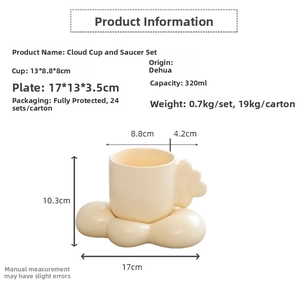 Detailed size specifications for cloud ceramic mug and saucer set in cream yellow