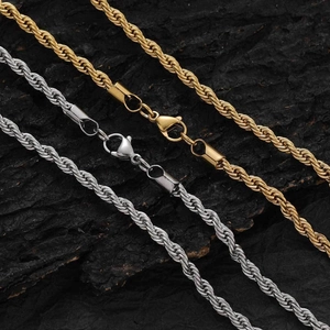 Collier Bracelet Chaîne Corde en Acier Inoxydable Unisexe Plaqué Or 18K Bijoux Style Hip Hop