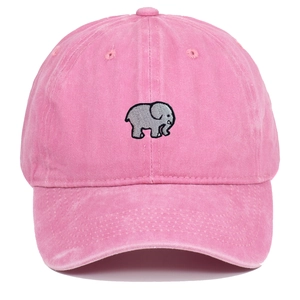 Pink washed cotton baseball cap with elephant embroidery and vintage soft top design