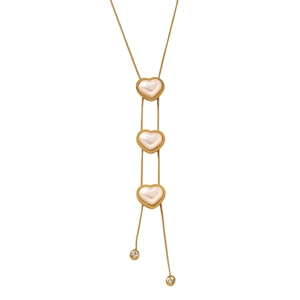 18K gold plated titanium necklace with triple heart pearl pendants on white background