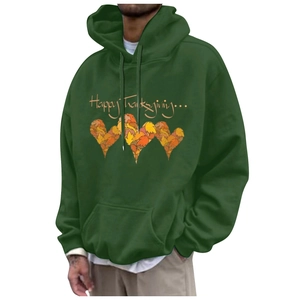 Felpa con cappuccio in pile verde scuro con stampa cuore Happy Thanksgiving