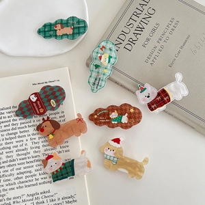 Christmas cartoon cat and dog acrylic hair clip set on vintage book backdrop