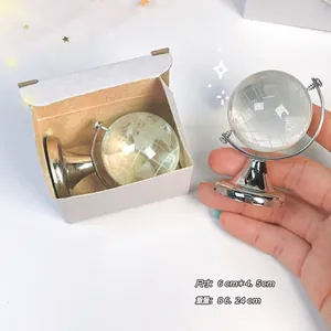 Mini crystal globe desk ornament with silver metal stand for modern office decoration
