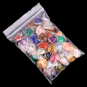 Assorted natural heart-shaped gemstone pendants for DIY jewelry making in clear bag