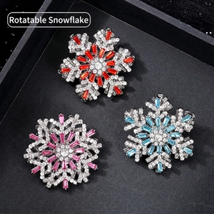 Elegant Rotatable Snowflake Brooch For Women Zinc Alloy Rhinestone Chest Pin Fashion Suit Coat Accessories Jewelry Gift