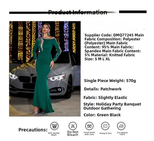 Detail showing dark green sequins and mesh patchwork on off-the-shoulder evening dress