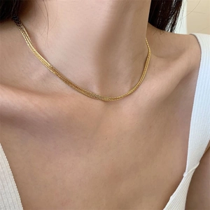 Multi-strand 18k gold plated titanium steel necklace with layered woven design for women