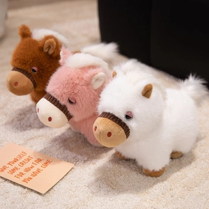Jouet Cheval En Peluche Polaire Vison Simulation Poney Animal En Peluche Poupée Décorative Pour Enfants Cadeau Blanc Brun Rose