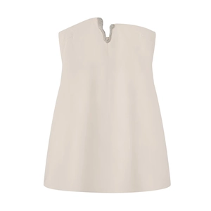Elegant off-shoulder white dress featuring a shimmering rhinestone V-shaped neckline design