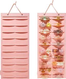Comparison showing pink felt hair claw clip hanging organizer before and after storage