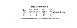 Detailed size guide table for sexy halter mini dress showing bust and waist dimensions