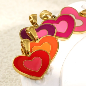 Colorful heart-shaped 18K gold plated stainless steel pendants for DIY jewelry making