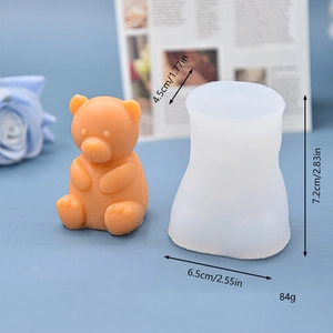 3D sitting bear silicone mold for candles and DIY crafts with 6.5x4.5x7.2 cm size guide