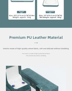 Detail of octagonal dark green PU leather jewelry box for bracelets and necklaces