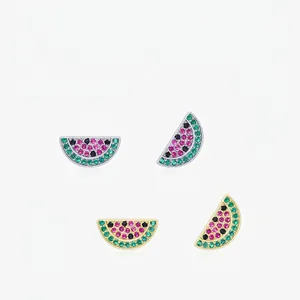 Boucles D'oreilles Pastèque En Argent Sterling 925 Avec Zircone Cubique Colorée Bijoux De Fruit D'été Pour Femmes