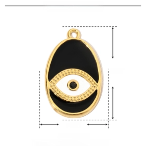 Detail of evil eye pendant showing 21mm height and 13mm width dimensions