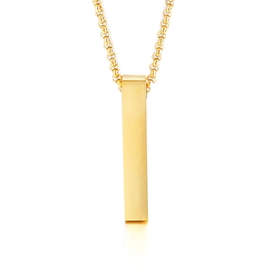 Polished gold rectangular bar pendant necklace on box chain for a sleek minimalist look