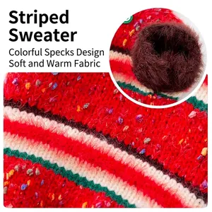 Striped pet sweater with colorful polka dots and brown pompom for small dogs