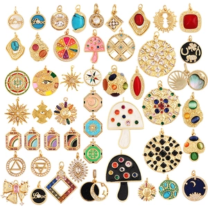 Celestial Pendants Copper Cubic Zirconia Enamel Mushroom Sun Moon Evil Eye Charms DIY Jewelry Making Accessories