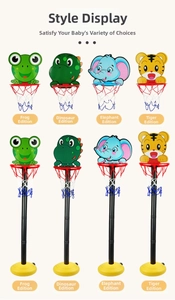 Adjustable kids indoor basketball hoop set with cute cartoon animal design backboards