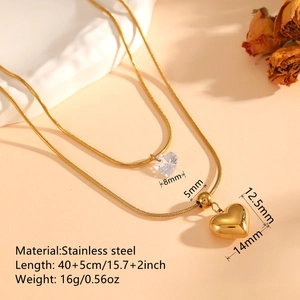 Double layered 18k gold plated stainless steel snake chain necklace with heart charms