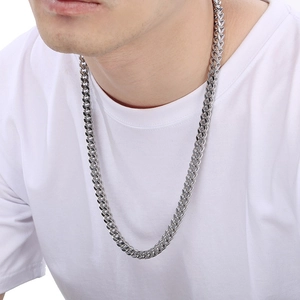 Men's silver stainless steel keel chain necklace with a classic interwoven structure