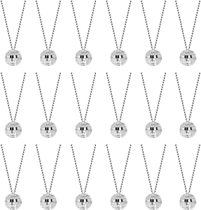 Set of 18 silver disco ball necklaces with reflective mirror tiles and bead chains
