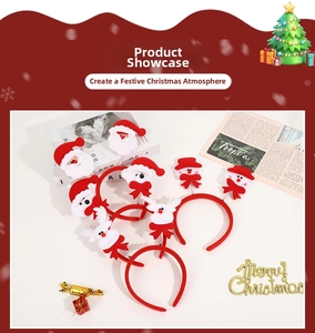 Detailed set of Christmas headbands featuring Santa, snowmen, and reindeer dolls