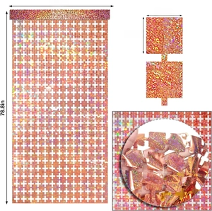 Set di 4 pannelli da parete con paillettes quadrate olografiche rosa per sfondo festa