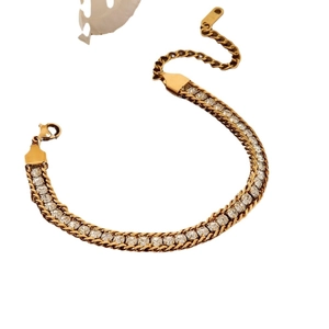 Bohemian gold-plated titanium steel bracelet with double-row sparkling crystals