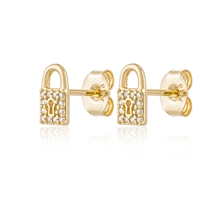 Elegant 18K gold plated S925 silver padlock stud earrings with pavé set crystals