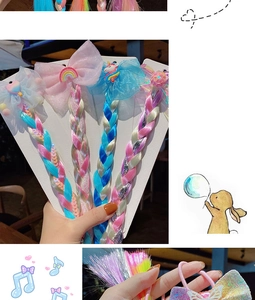 Colorful gradient hair extensions with glitter sequins and mesh bows for kids