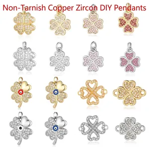 DIY Four-leaf clover pendants with colorful cubic zirconia and 18K gold plating