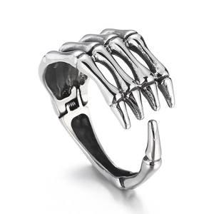 Skeleton Hand Bone Bangle Stainless Steel Gothic Punk Distressed Vintage Retro Hinged Jewelry For Men Women