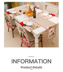 Christmas dining set with linen chair covers, table runner, and placemats in a festive scene