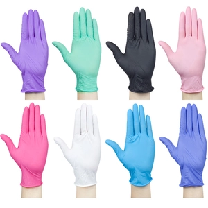 Heavy duty disposable nitrile gloves available in eight assorted colors for kitchen cleaning