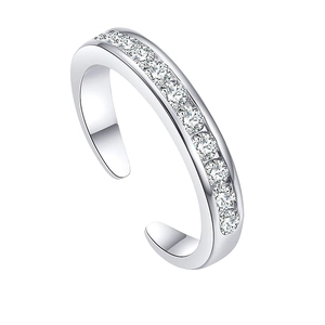 Adjustable S925 sterling silver toe ring featuring multiple pavé-set cubic zirconia stones