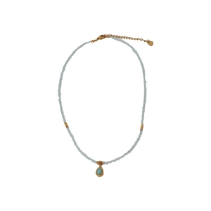 Natural blue amazonite beaded necklace with waterdrop pendant and gold lobster clasp