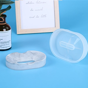 Detailed translucent silicone mold for crafting marble-effect oval drainage soap dishes