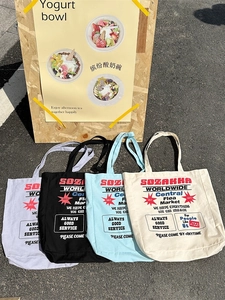 Large Capacity Canvas Tote Bag American Vintage Print Women Shoulder Handbag Daily Commute Casual Shopping Bag