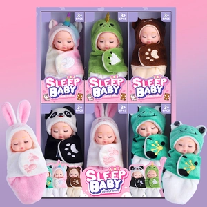 Mini Sleep Baby Dolls With Animal Sleeping Bags Soft Plush PVC Vinyl Realistic Newborn For Girls Kids Cute