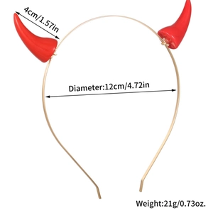 Serre-tête cornes de diable rouge Halloween avec diamètre 12cm et poids 21g