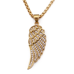 Engel Flügel Anhänger Halskette Edelstahl Vergoldet Hip Hop Schmuck Mit Strasssteinen Für Herren Damen